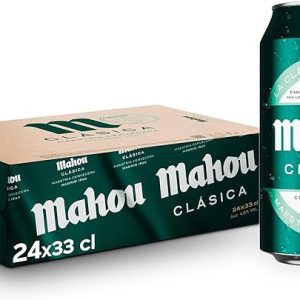 Mahou Clásica, Pack 24 Latas x 33cl, Cerveza Dorada Lager, Auténtica Cerveza Mahou Con Sabor Suave, Refrescante y Con Espuma Consistente, 4.8% Vol. Alcohol