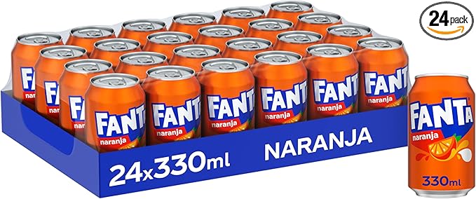 Fanta Naranja, Refresco con 8% de Zumo de Naranja, Bajo en Calorías, Pack 24 Latas 330 ml