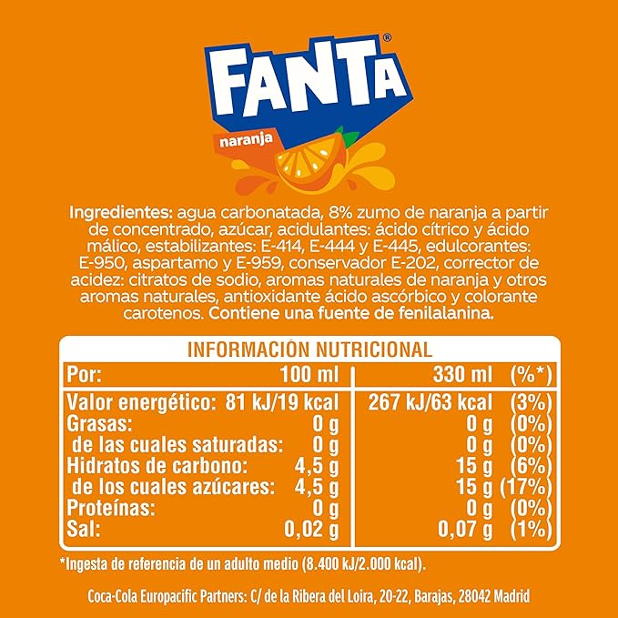 Fanta Naranja, Refresco con 8% de Zumo de Naranja, Bajo en Calorías, Pack 24 Latas 330 ml - Imagen 4