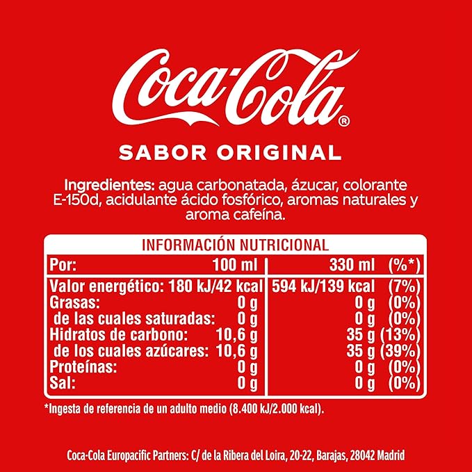 Coca-Cola Sabor Original - Refresco de cola - Pack de 24 Latas 330 ml - Imagen 2