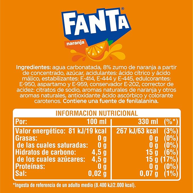 Fanta Naranja, Refresco con 8% de Zumo de Naranja, Bajo en Calorías, Pack 24 Latas 330 ml - Imagen 3